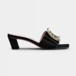 Roger Vivier Women Biki Love Strass Buckle Mules in Satin-Black