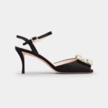 Roger Vivier Women Flower Strass Buckle Sandals in Satin-Black