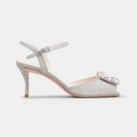 Roger Vivier Women Flower Strass Buckle Sandals in Satin-Silver