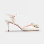 Roger Vivier Women Flower Strass Buckle Sandals in Satin-White