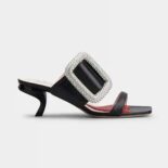 Roger Vivier Women Viv Choc Side Strass Buckle Mules in Leather-Black