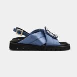 Roger Vivier Women Viv Winter Puffy Strass Buckle Sandals in Satin-Navy