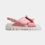 Roger Vivier Women Viv Winter Puffy Strass Buckle Sandals in Satin-Pink