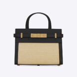 Saint Laurent YSL Women Manhattan Nano Shopping Bag in Raffia and Smooth Leather-Black