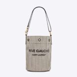 Saint Laurent YSL Women Rive Gauche Bucket Bag in Striped Canvas and Leather