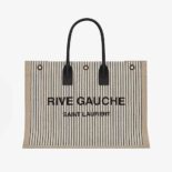 Saint Laurent YSL Women Rive Gauche Tote Bag in Linen and Smooth Leather