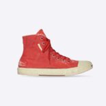 Balenciaga Unisex Paris High Top Sneaker in Red Destroyed Cotton and White Rubber