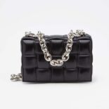 Bottega Veneta Women Chain Cassette Padded Intrecciato Leather Crossbody Bag-Black
