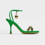 Bottega Veneta Women Dot Green Leather Sandals in 9cm Heel Height