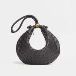 Bottega Veneta Women Turn Medium Intrecciato Leather Pouch with Adjustable Strap-Black