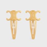 Celine Women Hair Accessories Set of 2 Triomphe Snap Hair Clips in Brass with Gold Finish and Steel