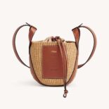 Chloe Women Small Basket in Fair-Trade Paper and Shiny Calfskin-Brown