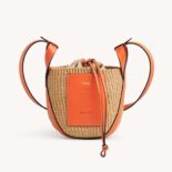 Chloe Women Small Basket in Fair-Trade Paper and Shiny Calfskin-Orange
