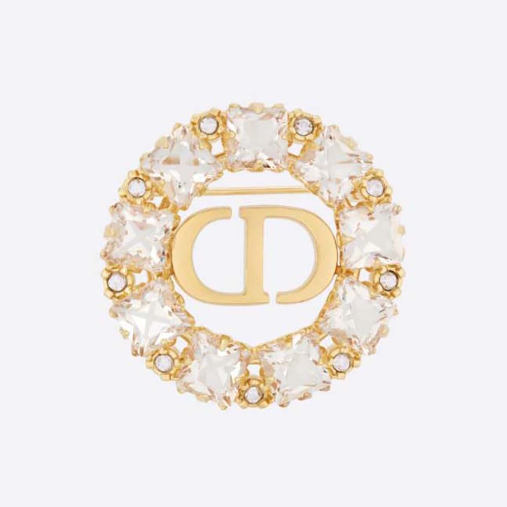 Dior - Petit CD Brooch Gold-finish Metal with A White Resin Pearl and Silver-Tone Crystals - Women Jewelry