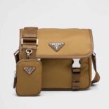 Prada Men Re-Nylon and Saffiano Leather Shoulder Bag-Brown
