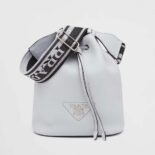 Prada Women Leather Bucket Bag with A Soft Silhouette-Blue