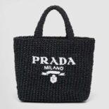 Prada Women Small Raffia Tote Bag-Black