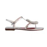 Roger Vivier Women Viv Choc Strass Buckle Thong Sandals in Leather-Silver