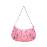 Balenciaga Women Le Cagole Mini Purse With Chain Crocodile Embossed-Pink