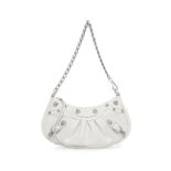 Balenciaga Women Le Cagole Mini Purse With Chain Crocodile Embossed-White