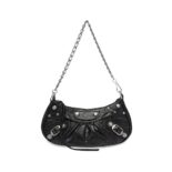 Balenciaga Women Le Cagole Mini Purse With Chain in Black Arena Lambskin