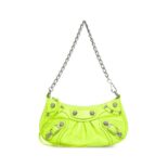 Balenciaga Women Le Cagole Mini Purse With Chain in Neon Yellow Arena Lambskin