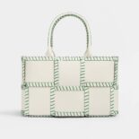 Bottega Veneta Women Arco Tote Small Intreccio Leather Tote Bag with Overlock Stitching-White