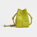 Bottega Veneta Women Cassette Mini Intreccio Leather Cross-Body Bucket Bag-Lime