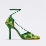 Bottega Veneta Women Hand-Crocheted Wavy Triangle Stretch Lace-Up Sandal-Green