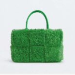 Bottega Veneta Women Small Arco Tote Bag Intreccio Shearling Tote-Green