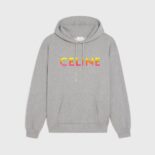 Celine Men Loose Celine Hoodie in Cotton Fleece-Silver