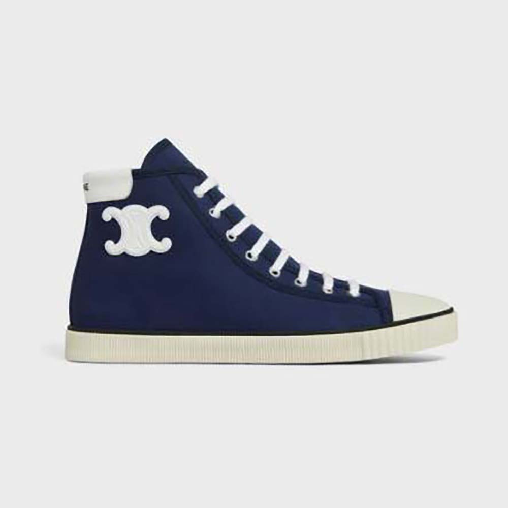Celine Unisex Blank Mid Lace Up Sneaker with Toe Cap in Canvas and Calfskin