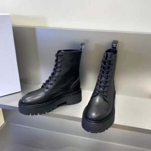 CELINE BULKY LACED UP BOOT IN NYLON AND SHINY BULL - BLACK