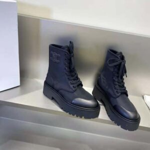 CELINE BULKY LACED UP BOOT IN NYLON AND SHINY BULL - BLACK