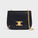 Celine Women Chain Besace Triomphe in Shiny Calfskin-Black