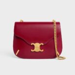 Celine Women Chain Besace Triomphe in Shiny Calfskin-Maroon