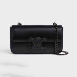 Celine Women Chain Shoulder Bag Cuir Triomphe in Shiny Calfskin-Black