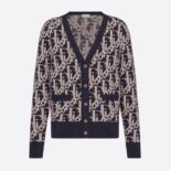 Dior Men Oblique Cardigan Navy Blue Wool Jacquard