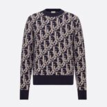 Dior Men Oblique Sweater Navy Blue Wool Jacquard