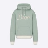 Dior Men Oversized Hooded Sweatshirt Light Green Organic Cotton Fleece