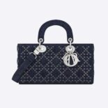 Dior Women Lady D-Joy Bag Eyelet Blue Cannage Denim