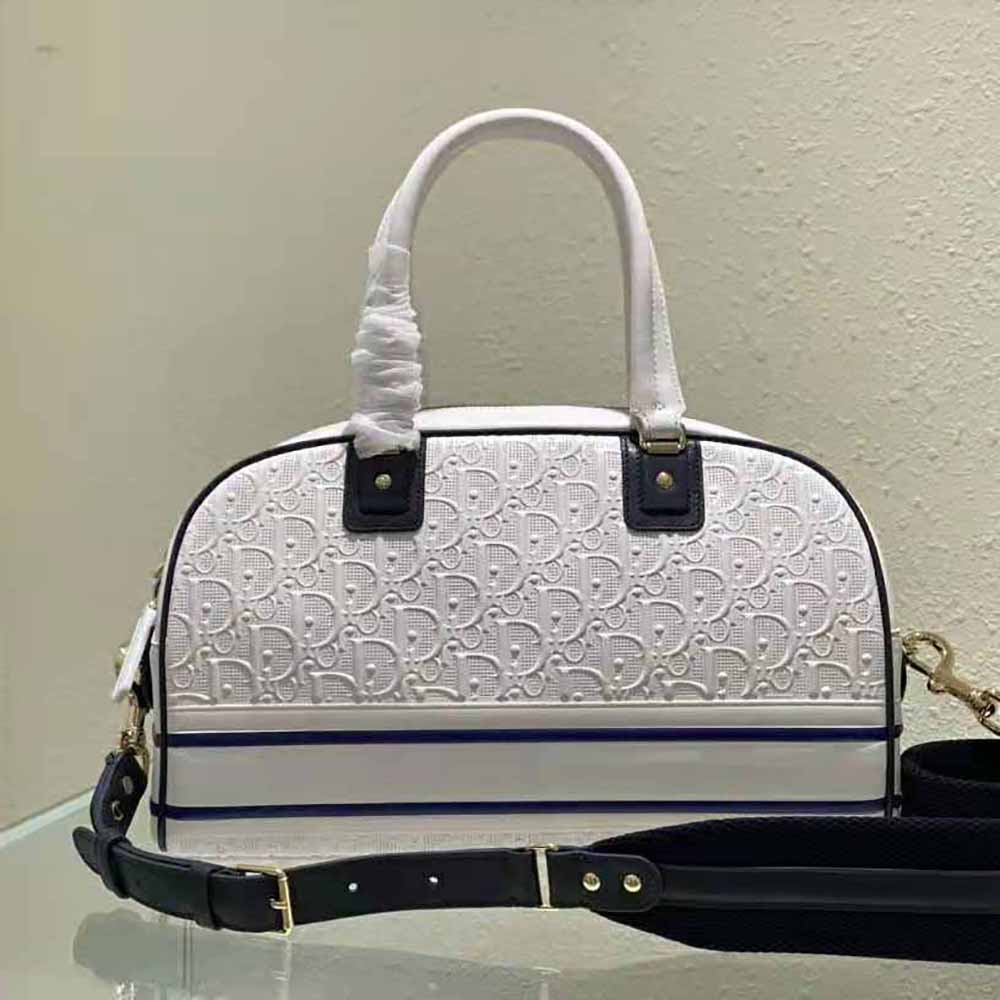 Christian Dior - 2022 Pre-Owned Oblique Vibe Bowling Bag - Women - Leather/Leather - One Size - White