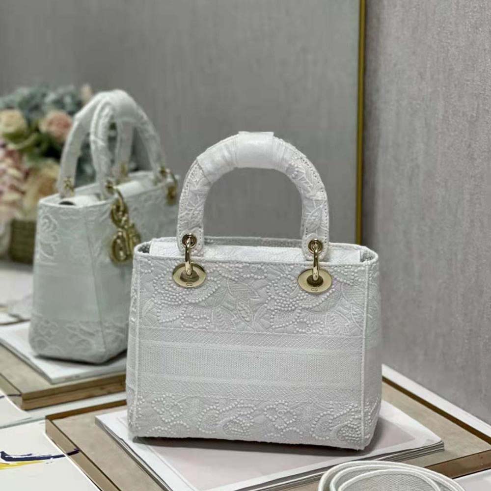 Dior - Medium Lady D-Lite Bag Natural D-lace Embroidery with 3D Macramé Effect - Women