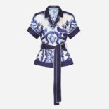 Dolce Gabbana D&G Women Majolica-Print Twill Shirt with Belt