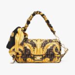 Fendi Women Baguette Fendace Quilted Black Silk Bag