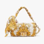 Fendi Women Baguette Fendace Quilted White Silk Bag