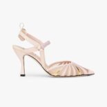 Fendi Women Colibrì Lite Pink Leather and Mmesh High-Heeled Slingbacks