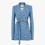 Fendi Women Light Blue Chambray Jacket with Peak Lapels and Breast Pocket