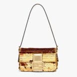 Fendi Women Mini Baguette 1997 Gold-Colored Leather and Sequinned Bag