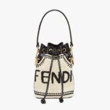 Fendi Women Mon Tresor Beige and Black Straw Mini Bag